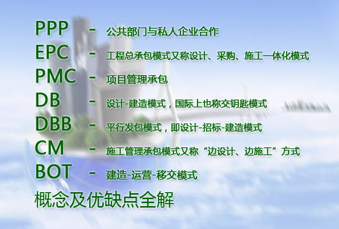 【最全】PPP、EPC、PMC、DB、DBB、CM、BOT概念及優(yōu)缺點(diǎn)全解